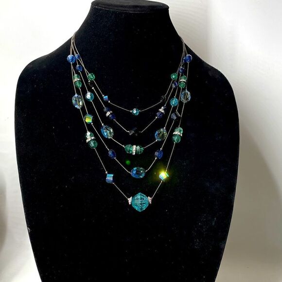 5 Strand Acrylic Beaded and Rhinestone Necklace - Picture 1 of 6